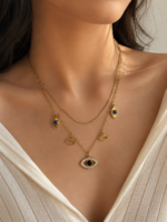 Gold Plated Evil Eye Layered Pendant Necklace for Women - Image 2