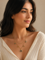 Gold Plated Evil Eye Layered Pendant Necklace for Women
