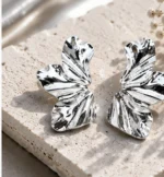 Aurora Abstract Silver Statement Earrings for Women - Image 3