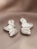 Aurora Abstract Silver Statement Earrings for Women - Image 4