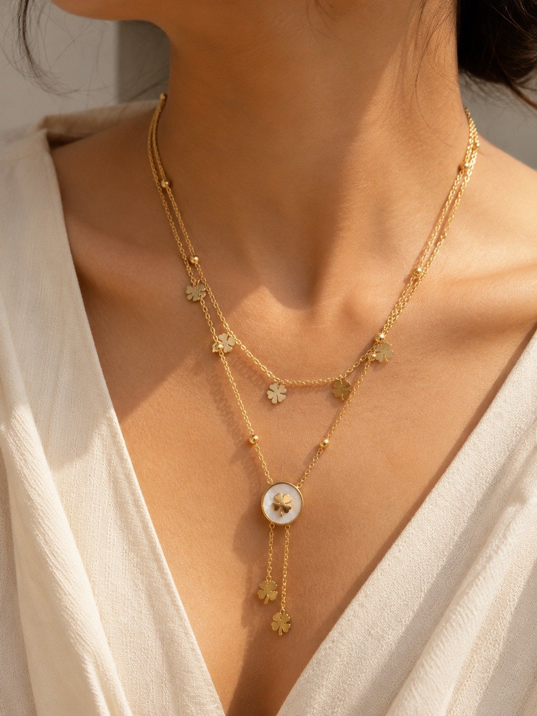 p4 Clover Grace Gold Plated Layered Necklace for Women - Image 1