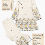 Women Cream Floral Embroidered Kurti Pant Set