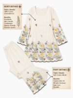 Women Cream Floral Embroidered Kurti Pant Set