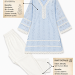 Women Sky Blue Schiffli Embroidered Kurti Pant Set with Inner Camisole