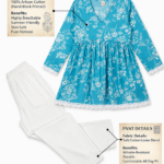 Azure Bloom Cotton Co-Ord Set with White Pants
