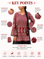 Mevastra Red Ajrakh Print Bell Sleeve Kurti
