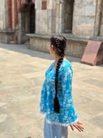 Sky Bloom Printed Cotton Peplum Top for Women - Image 3