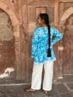 Azure Bloom Cotton Co-Ord Set with White Pants - Image 3