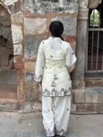Women Off White Floral Embroidered Kurti with Farshi Salwar Set - Image 3