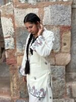 Women Off White Floral Embroidered Kurti with Farshi Salwar Set - Image 2