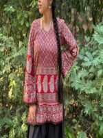 Mevastra Red Ajrakh Print Bell Sleeve Kurti - Image 3