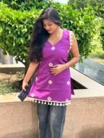MeVastra Women's Purple Sleeveless Tassel Kurti - Image 2