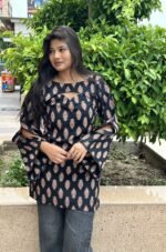 Women's Black Printed 2-Piece Kurti Set with Detachable Overlay Top - Image 2
