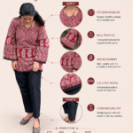 Women's Red Printed Cotton Blend Kurti with Black Pant Set