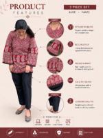 Women's Red Printed Cotton Blend Kurti with Black Pant Set