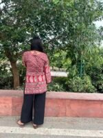 Women's Red Printed Cotton Blend Kurti with Black Pant Set - Image 5