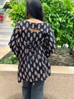 Women's Black Printed 2-Piece Kurti Set with Detachable Overlay Top - Image 3