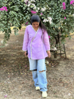 Women's Purple Angrakha Style Top in Premium Tabe Silk Fabric - Image 4
